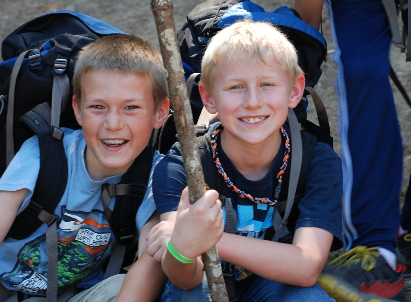Campers smiling on camping trip