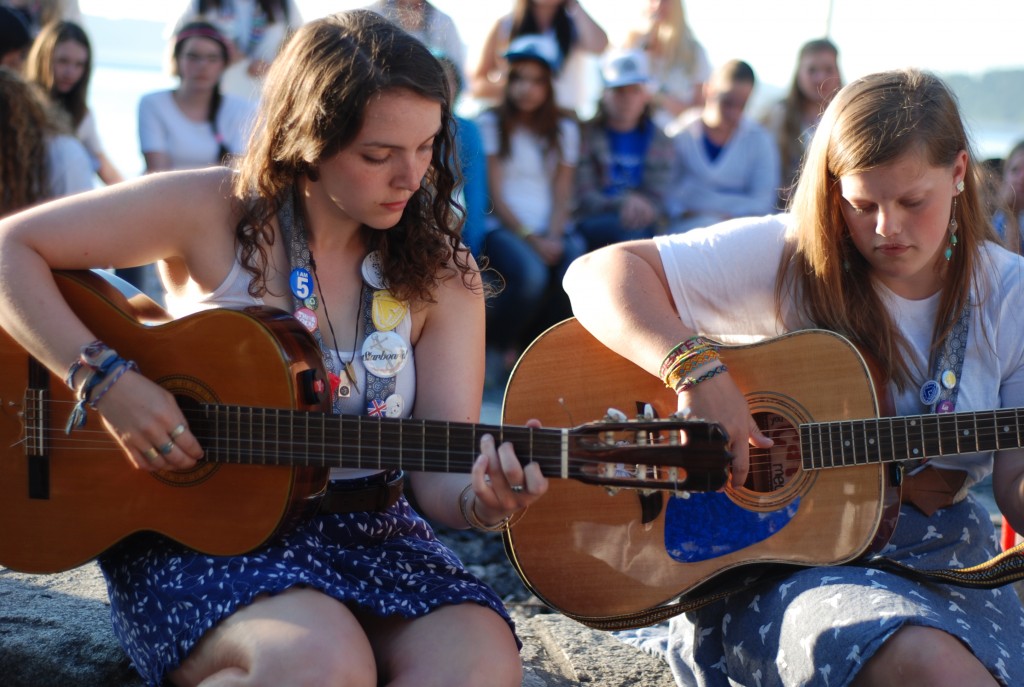 Two staff singing at Camp Sealth