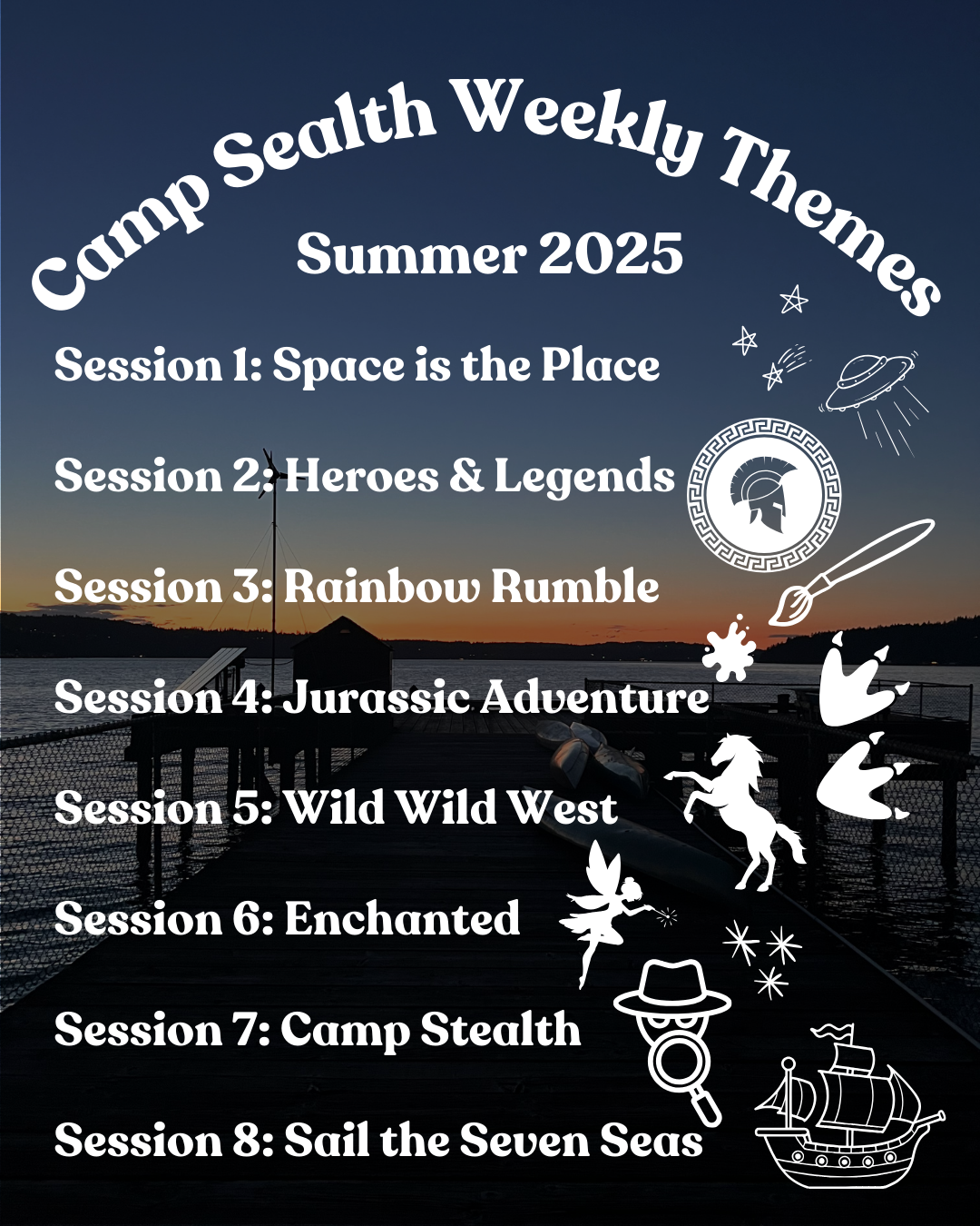 List of the themes over a background image of a sunset.