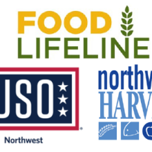 USO, Food Lifeline, and Northwest Harvest logos