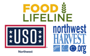 USO, Food Lifeline, and Northwest Harvest logos